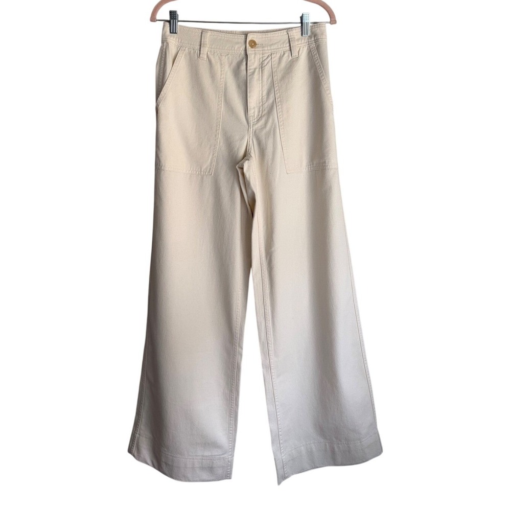 Billy Reid‎ Womens Size 4 Cream Wide Leg Utility Pants High Rise Cotton